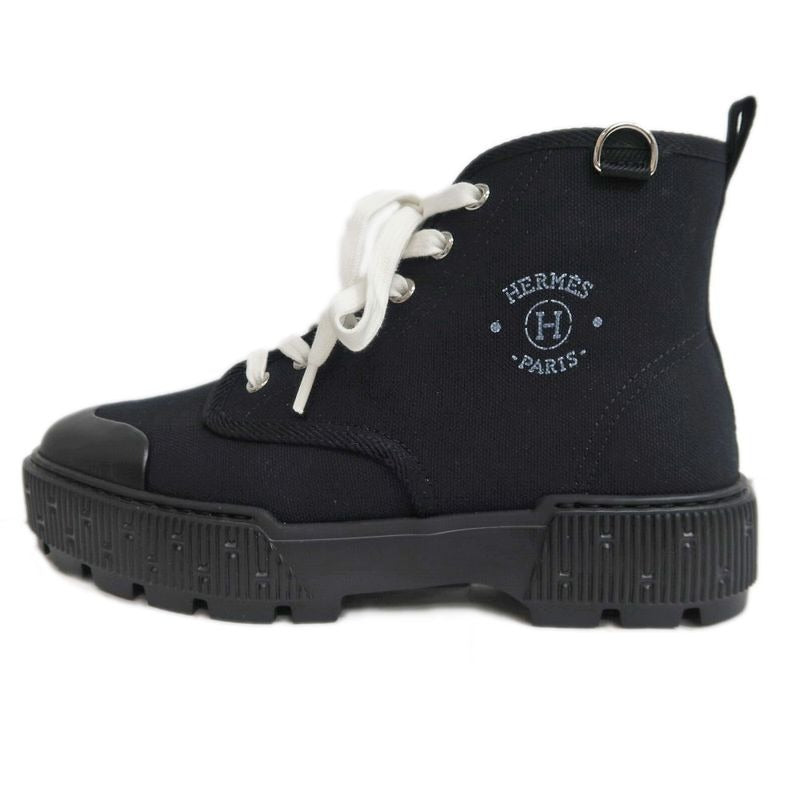 Hermes Short Boots Itinerelle Size 37.5 Black Canvas Shoes