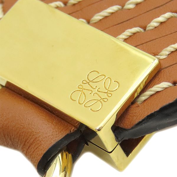 Loewe Shoulder Strap Wave Stitch Shoulder Strap Leather Brown Gold Hardware