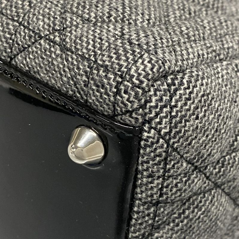 Dior/christian Dior Handbag Lady Dior Large Bag Gray And Black Wool Leather