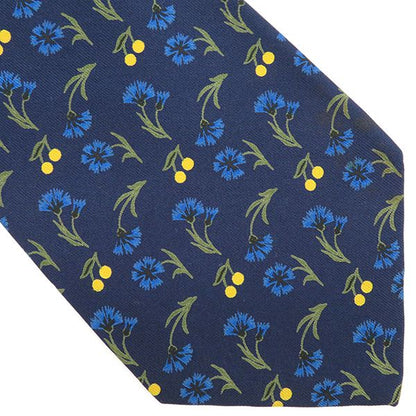 Hermes Tie Botanical Pattern 9cm (3.54in) Silk Navy and Multicolor Navy Blue