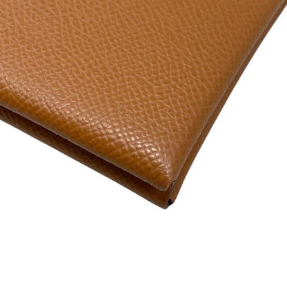 Hermes Card Case Coin Case Calvi Duo Engraved B Gold Brown Silver Hardware