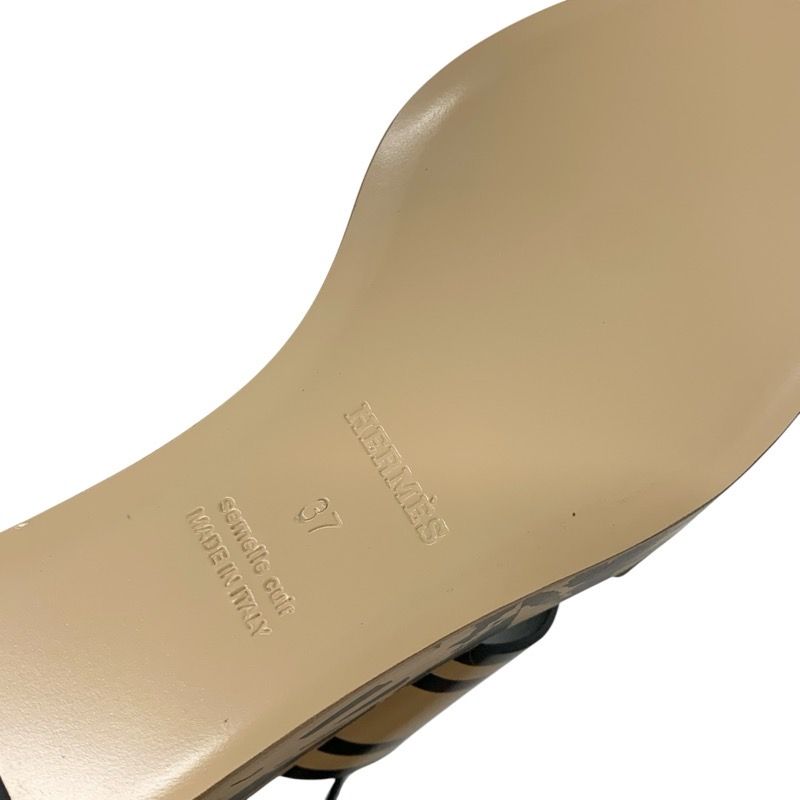 Hermes Charis Sandals Shoes Leather Black Brown Unused Brides De Gala Quadri