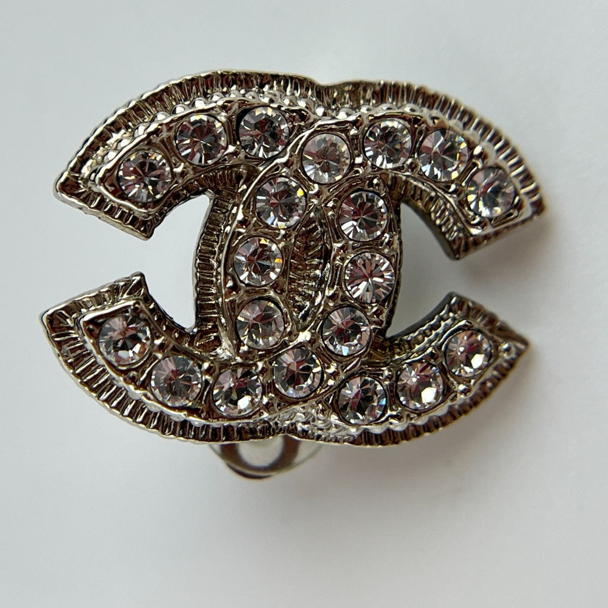 Chanel CC Logo Rhinestone Earrings Silver Vintage — view 5