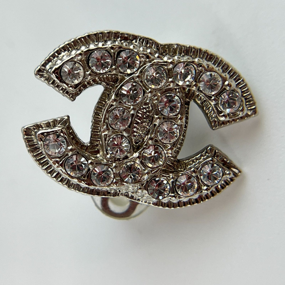 Chanel CC Logo Rhinestone Earrings Silver Vintage — view 6