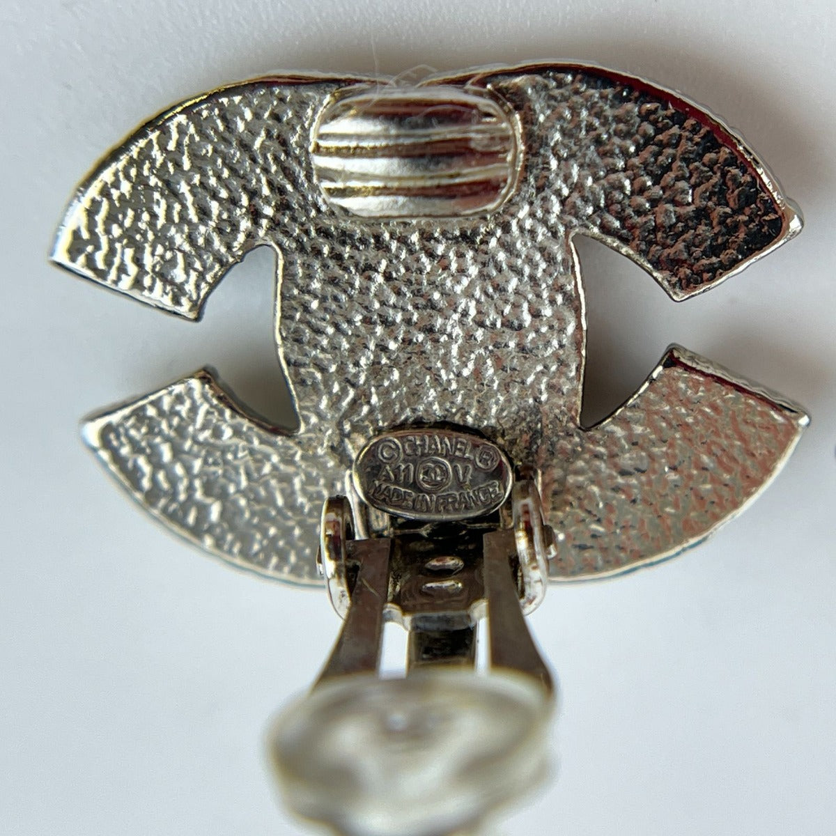 Chanel CC Logo Rhinestone Earrings Silver Vintage — view 7