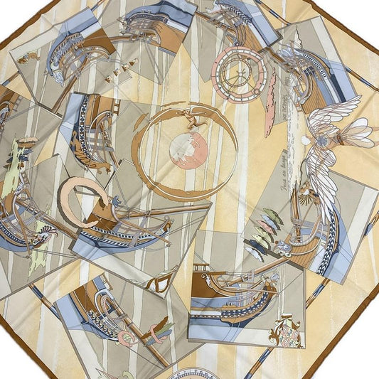 Hermes Scarf Carré 90 Light Brown×pink Beige×multi Face Au Large