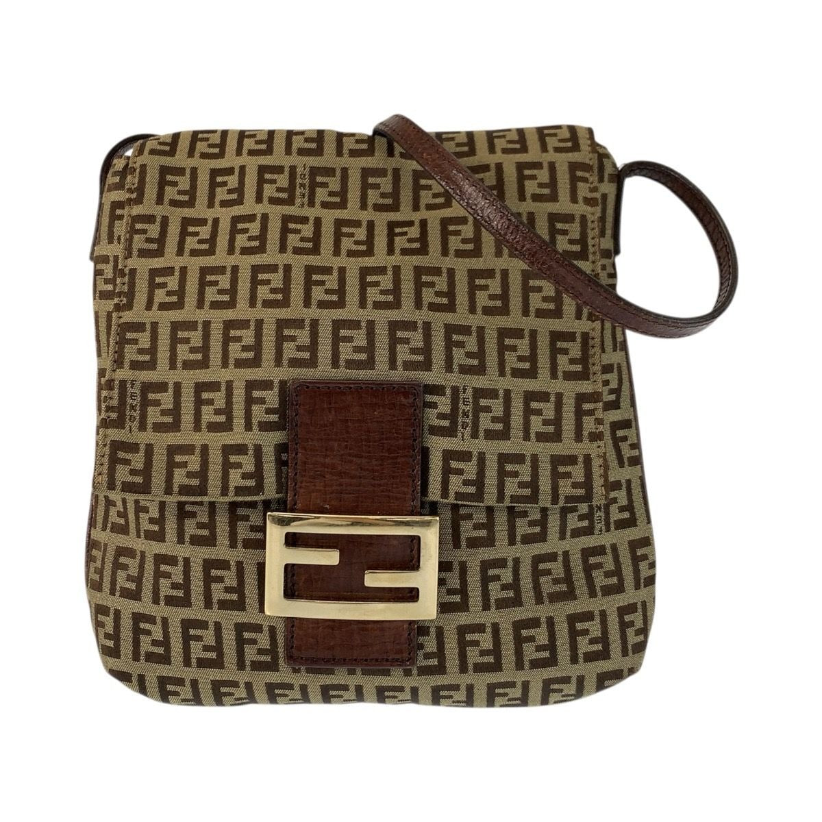 Fendi Zucchino Brown Gold Canvas Leather Shoulder Bag Pochette