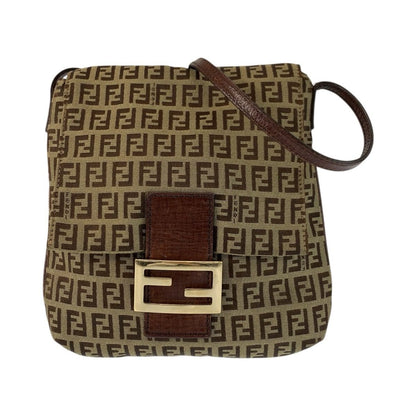 Fendi Zucchino Brown Gold Canvas Leather Shoulder Bag Pochette