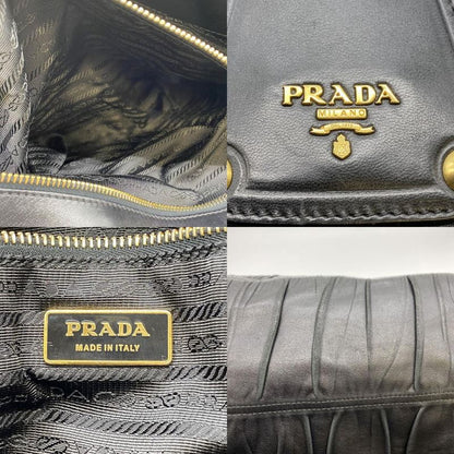 Prada Tote Handbag Gather Leather Black Vintage Ladies Men Fashion Gift