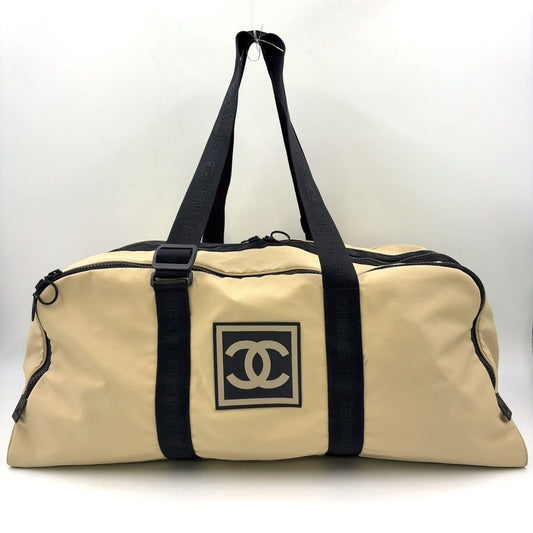 Chanel CC Logo Sports Line Missing Nylon Black Beige Boston Bag