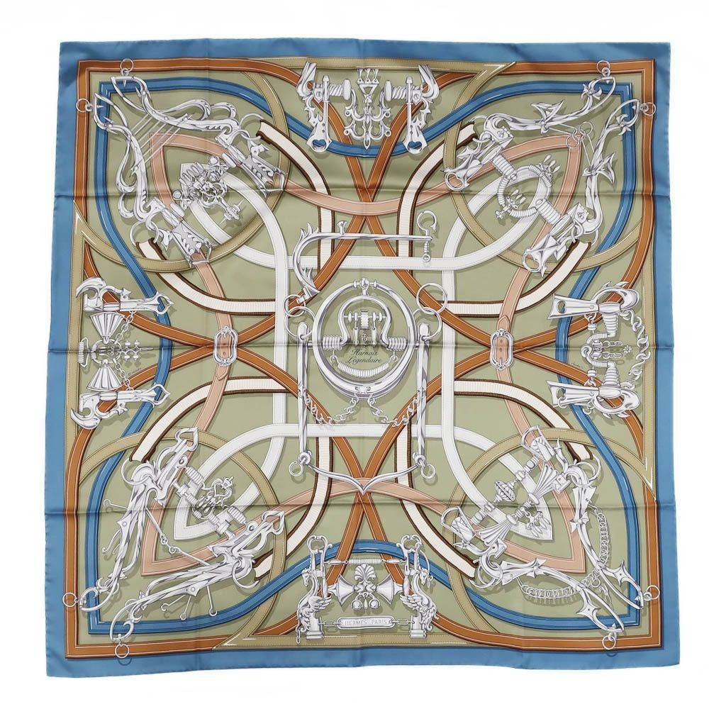 Hermes Carre 90 Legendary Harness Scarf Silk Veil Armand Blue Jean