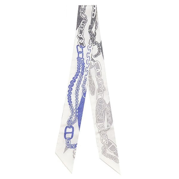 Hermes Scarf Twilly Silk White Anthracite Ankle Boucle