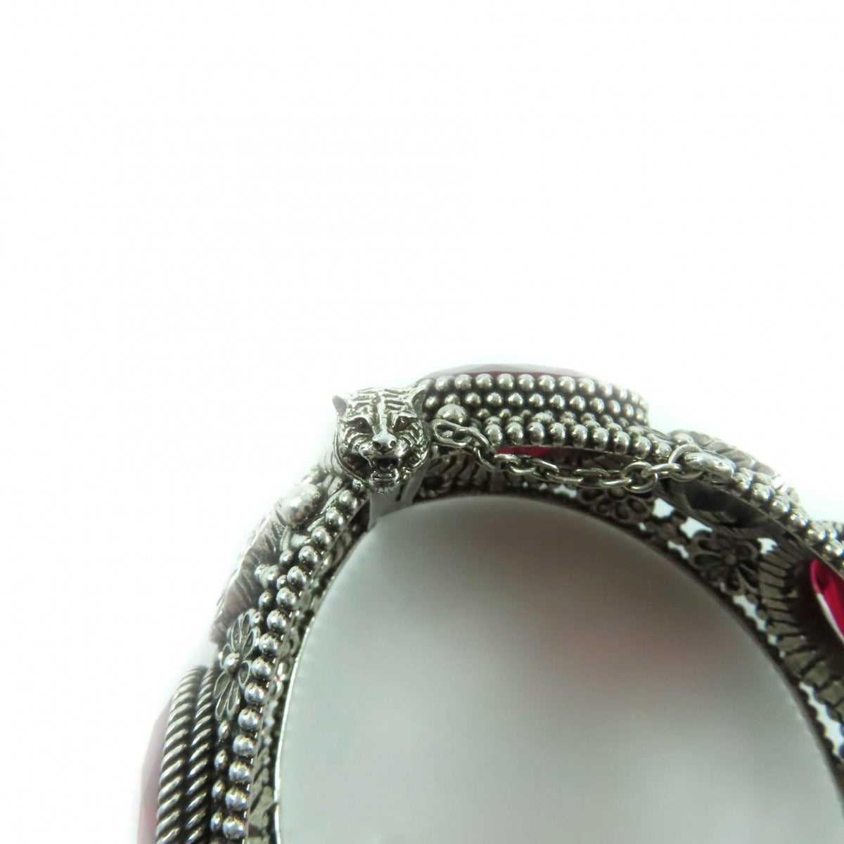 Gucci 925 Interlocking Flower Bangle with Colored Stones Silver Red 17 Total — view 8