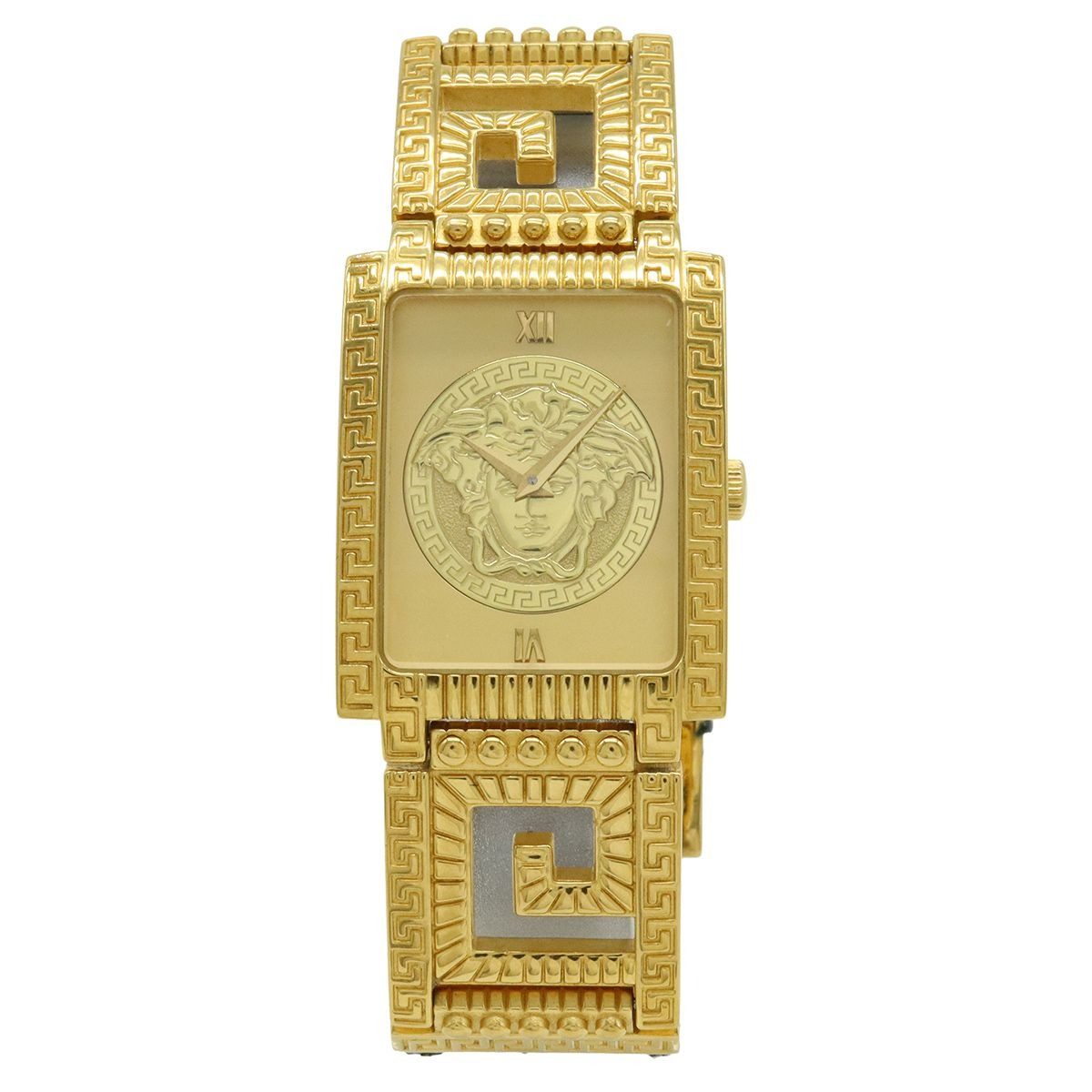 Versace Medusa Gold Dial Leather Quartz Watch