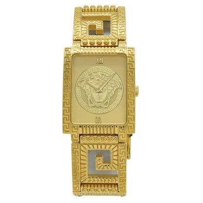 Versace Medusa Gold Dial Leather Quartz Watch