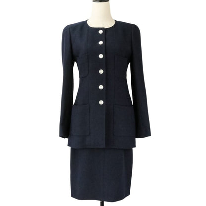 Chanel Logo Shell Button Tweed Jacket Skirt Set 38