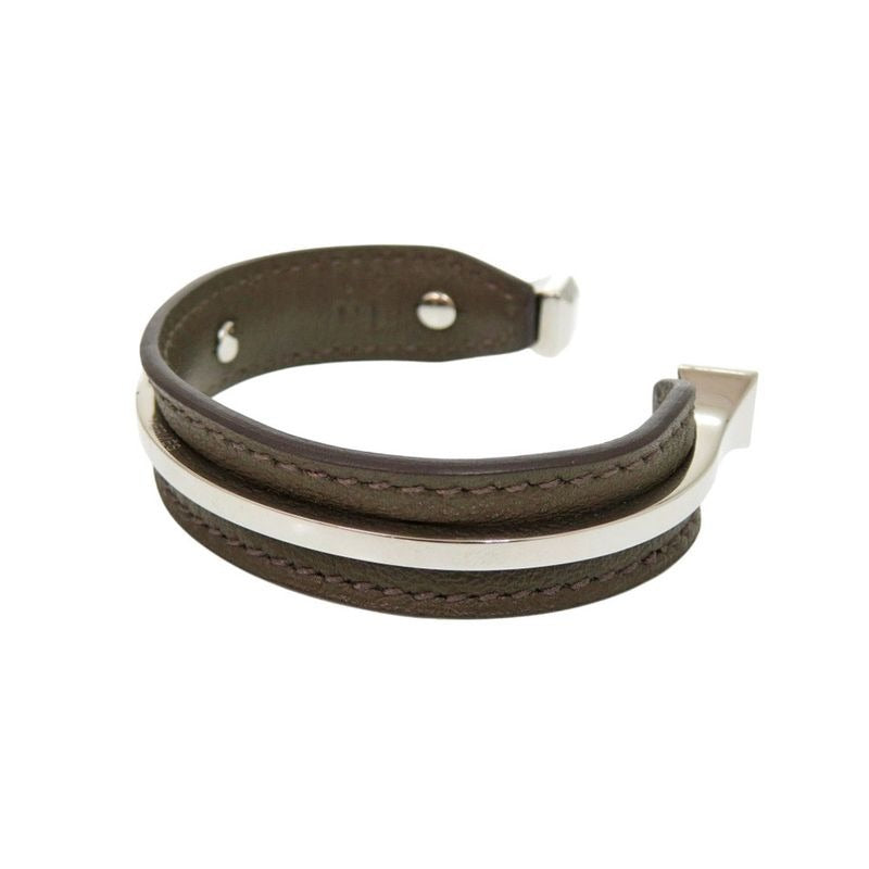 Hermes Bangle Vorsoft Metal Brown Silver Bracelet 1189