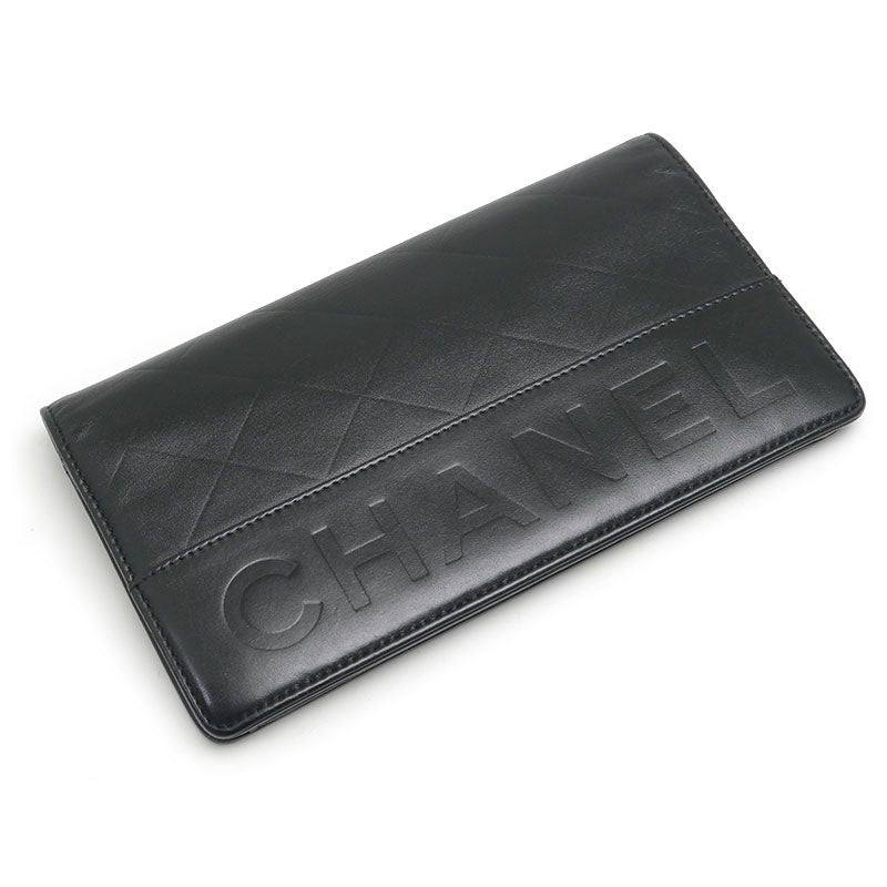 Chanel Bifold Long Wallet Leather Black Matelasse