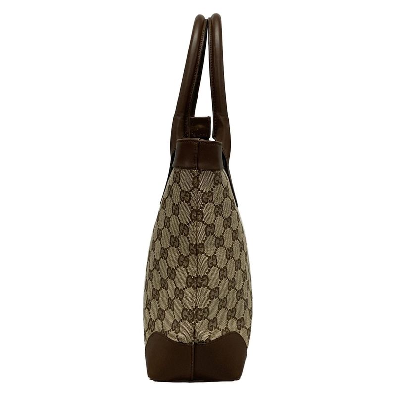 Gucci Handbag GG Pattern 21119 Beige And Dark Brown Leather