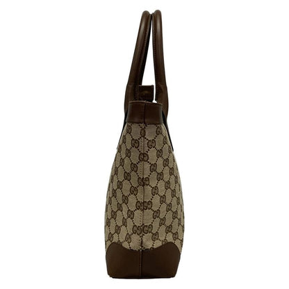 Gucci Handbag GG Pattern 21119 Beige And Dark Brown Leather