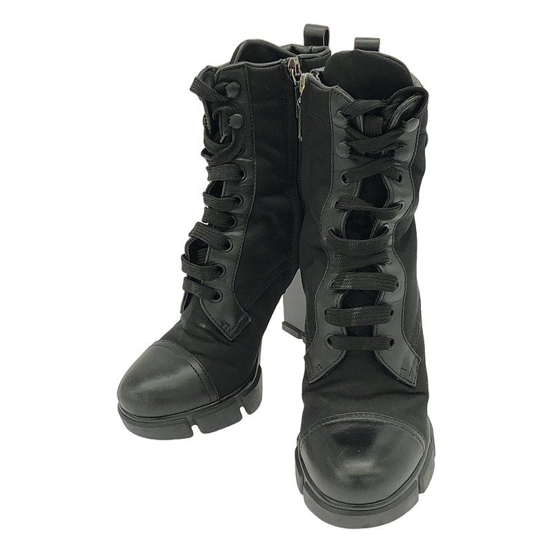 Prada Leather And Nylon Ankle Boots Plate Nylon Switch Leather Heeled Boots
