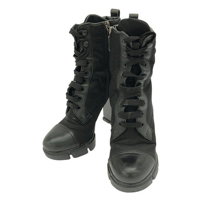 Prada Leather And Nylon Ankle Boots Plate Nylon Switch Leather Heeled Boots