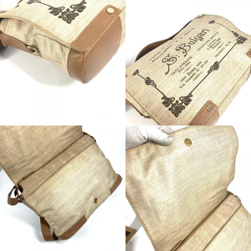 Bvlgari Bulgari Shoulder Bag Logo Leather / Coated Canvas Beige