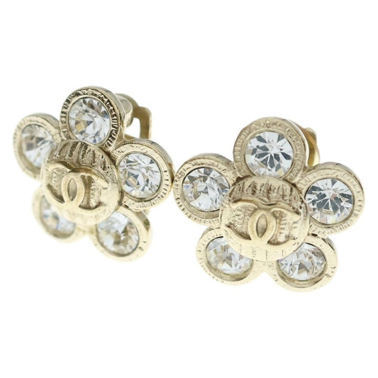 Chanel CC Logo Rhinestone Earrings Gold