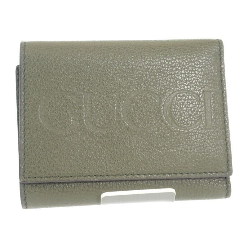 Gucci Logo Compact Wallet Mini E8 Ig3352 Trifold Calfskin Khaki