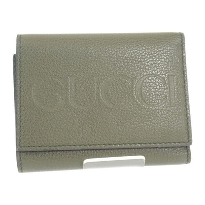 Gucci Logo Compact Wallet Mini E8 Ig3352 Trifold Calfskin Khaki