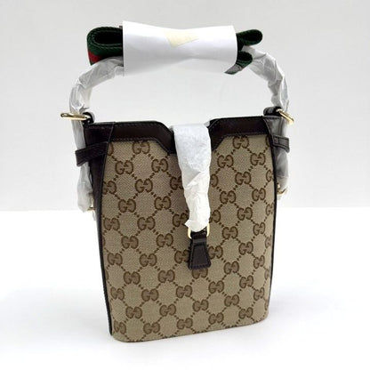 Gucci Mini Bucket Shoulder Bag GG Canvas Leather Sherry