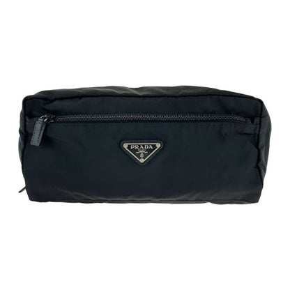 Prada Tessuto Saffiano Leather Triangle Logo Plate Black Nylon Clutch Bag
