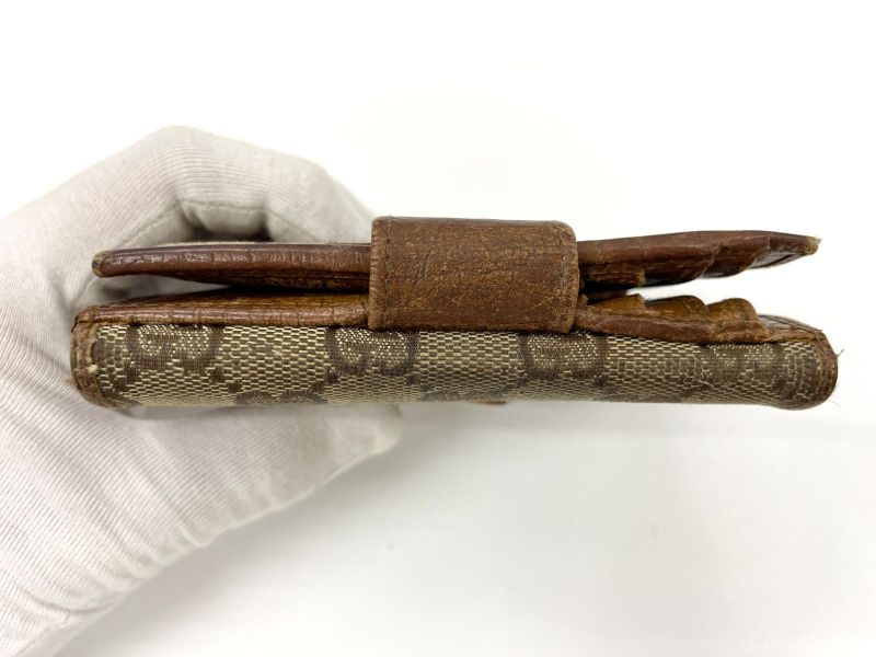 Gucci GG Canvas Leather Compact Wallet Bifold Wallet Bamboo 112521 Beige Made