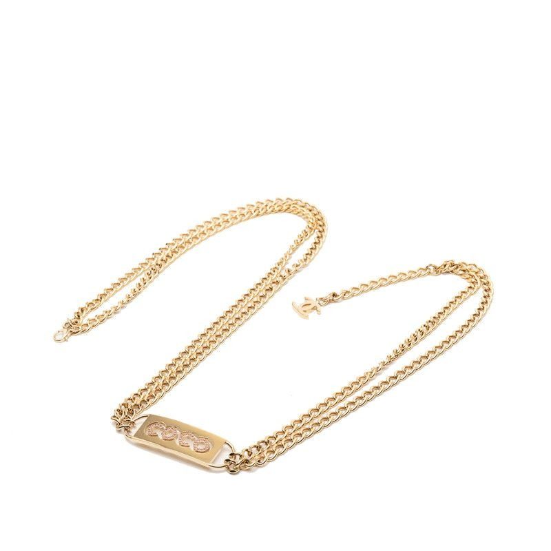 Chanel CC Logo Chain Belt Gold Pink Plated Line Stone