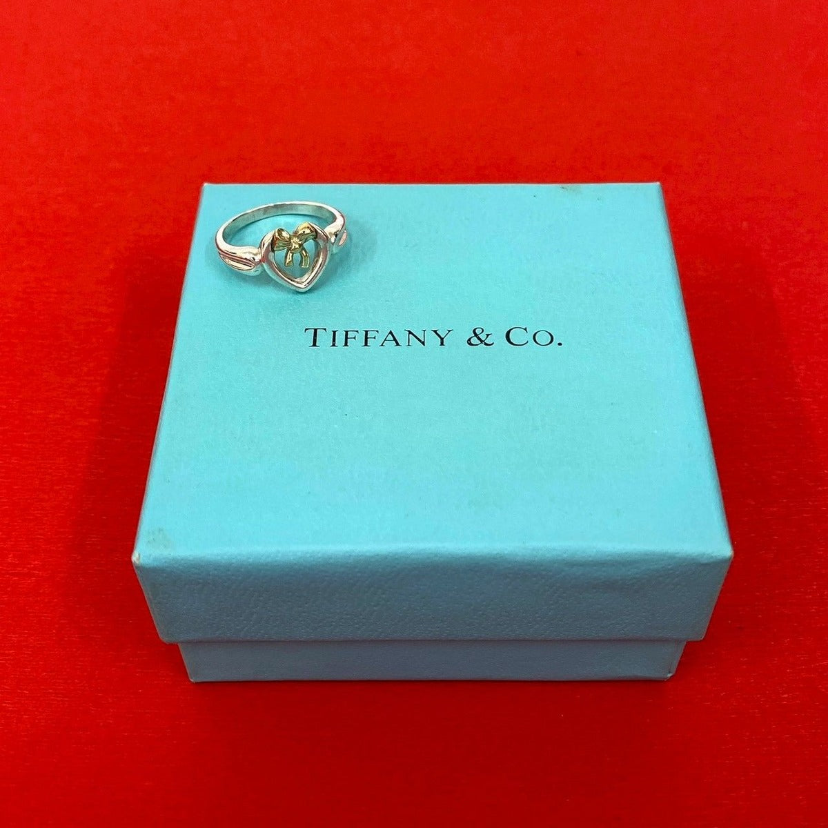 Tiffany & Co Heart Ribbon Combination Ring 18K Gold Silver