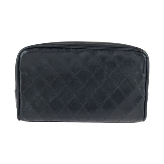 Chanel Bicolor CC Logo Makeup Pouch Black Gold Leather Clutch