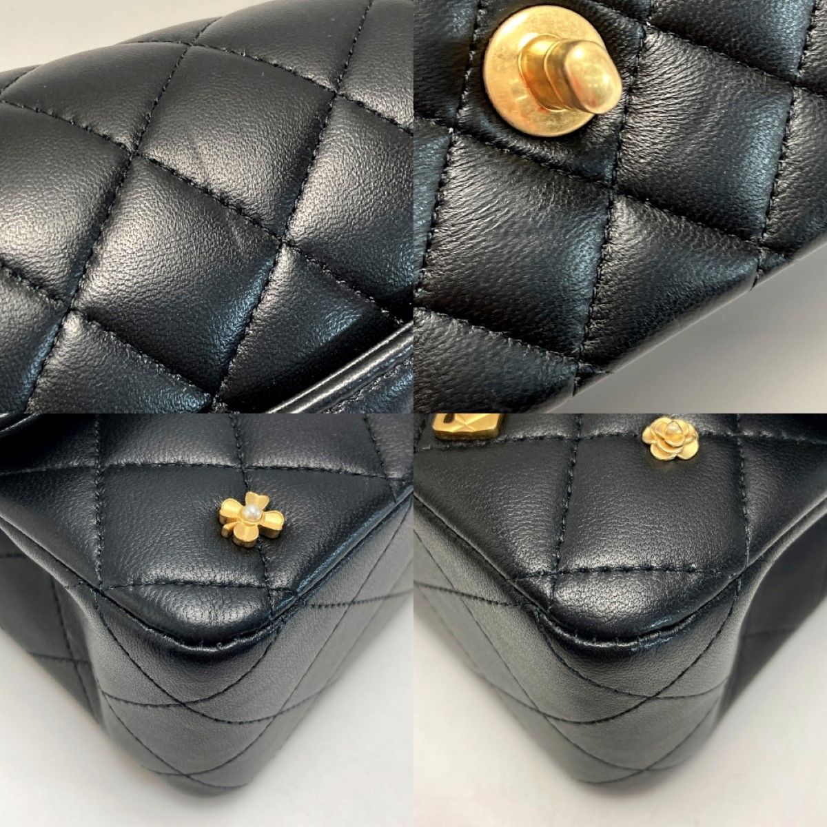 Chanel Matelasse W Flap Icon Charm Chain Shoulder Bag A01112 Black Lambskin