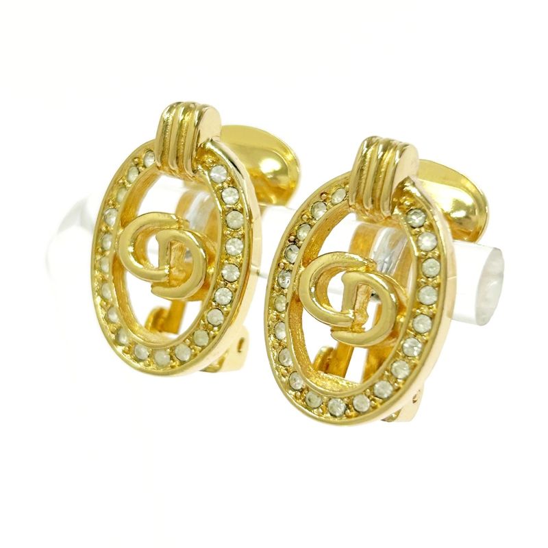Christian Dior GP Rhinestone CD Logo Earrings Ladies Gold 419038 Earrings