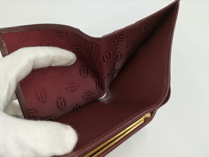 Cartier Compact Wallet Trifold Clasp Closure Mastline Leather Bordeaux