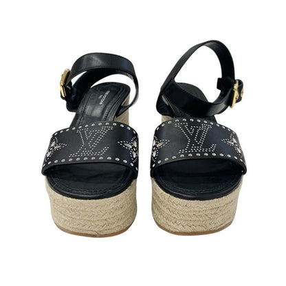 Louis Vuitton Starboard Line Monogram Sandals Shoes Leather Black Punching