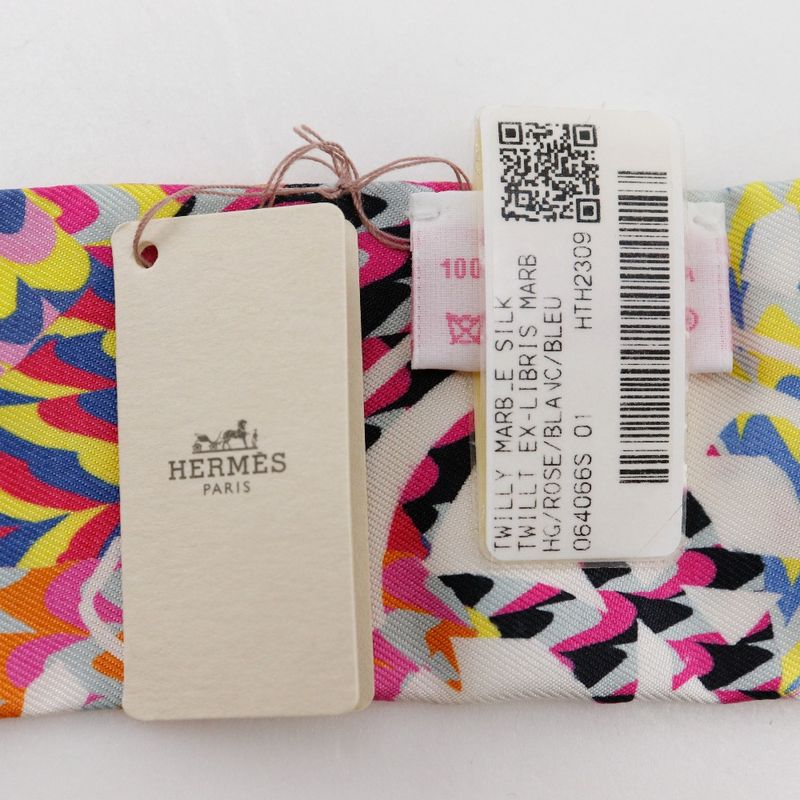 Hermes Twilly Kyoto Marble Silk White Rose Women's Scarf