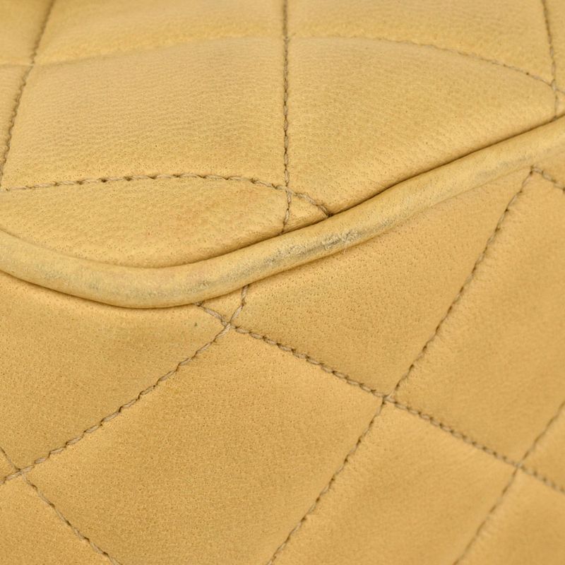 Chanel Shoulder Bag Lambskin Beige Gold Hardware Diana Flap Coco Mark Fringe