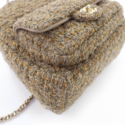 Chanel CC Logo Turnlock Quilted Tweed Chain Shoulder Leather Backpack — view 6