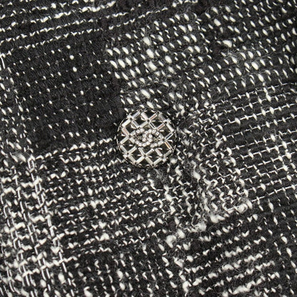 Chanel Collarless Jacket CC Logo Button Tweed Wool — view 10