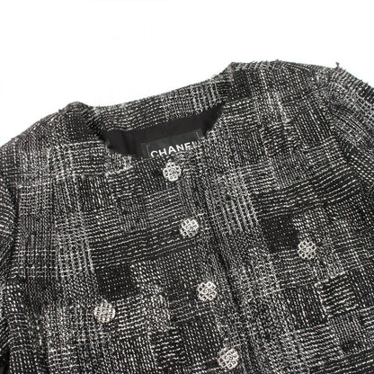 Chanel Collarless Jacket CC Logo Button Tweed Wool — view 9