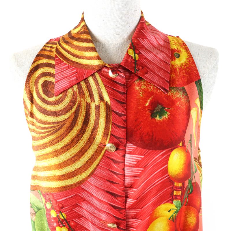 Gucci Vintage 1994 100% Silk Tom Ford Period Logo Fruit Print Gold Button