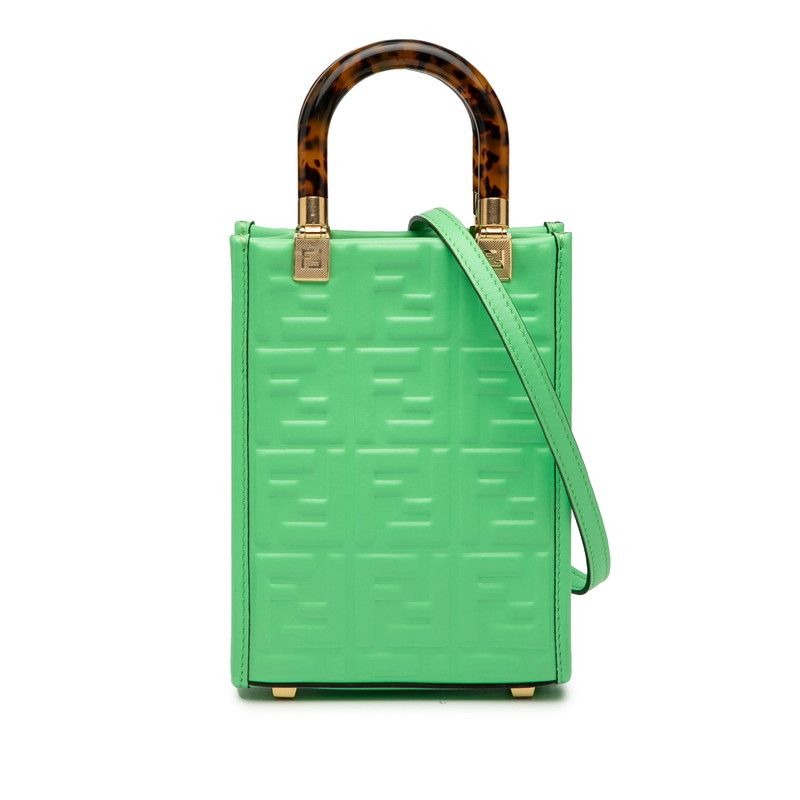 Fendi Sunshine Shopper Small Shoulder Bag 2-Way 8 Bs051 Green Brown