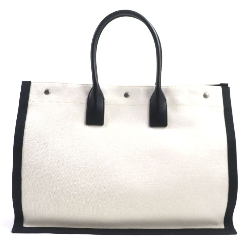  Saint Laurent Paris 509415 Rive Gauche Logo Canvas Leather Tote Bag Beige