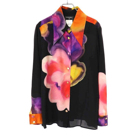 Chanel 15 SS Flower Silk Shirt Black Mix 44