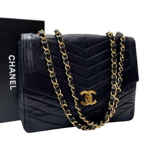 CHANEL 24K Classic Flap Bag Vintage Envelope Chevron Lambskin Leather Purse
